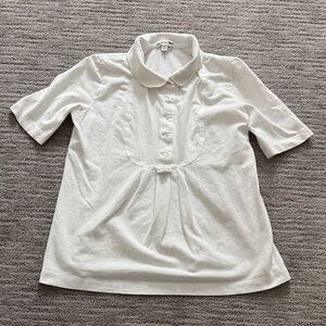 Lacoste vintage White Short Sleeve Polo Top with Front Pleat Sz 40